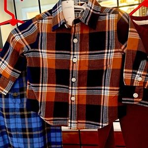 Jamie and Jack, dark brown and blue button down 3 to 6 months shirt